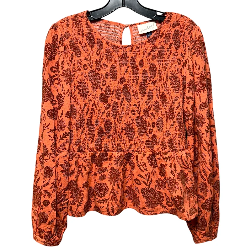 Smocked Peplum Top Long Sleeve By Universal Thread In Orange, Size: M