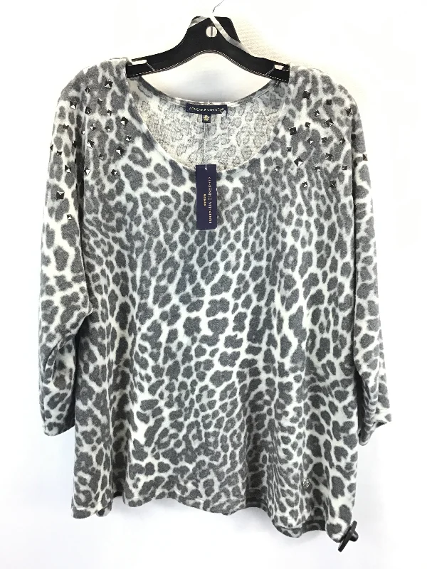 Top 3/4 Sleeve By Adrienne Vittadini In Grey & White, Size: 2x