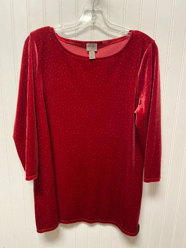 Top 3/4 Sleeve By Chicos In Red, Size: M