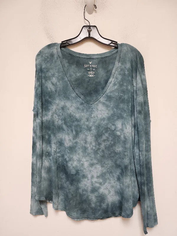 Top Long Sleeve Basic By American Eagle In Tie Dye Print, Size: L