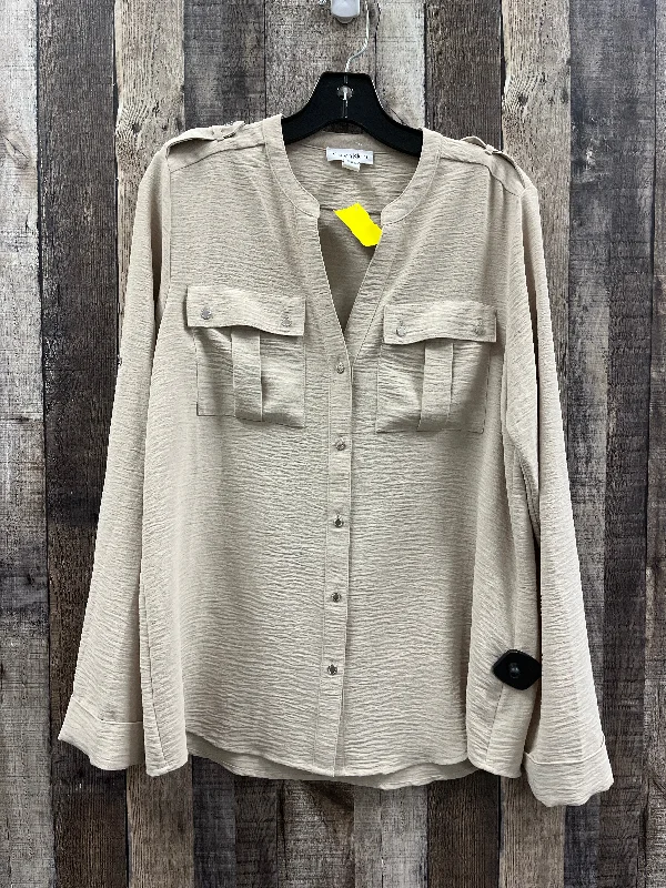 Top Long Sleeve By Calvin Klein In Beige, Size: M