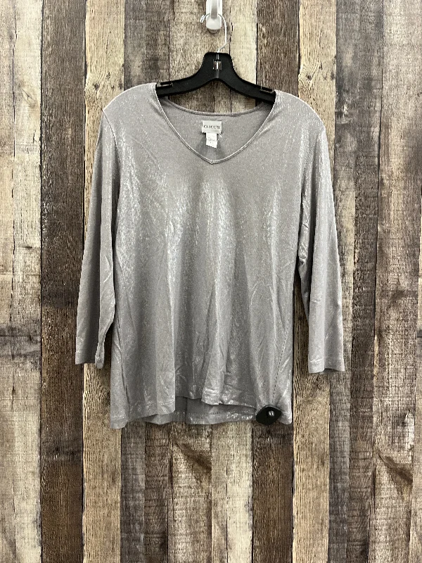 Top Long Sleeve By Chicos In Silver, Size: M