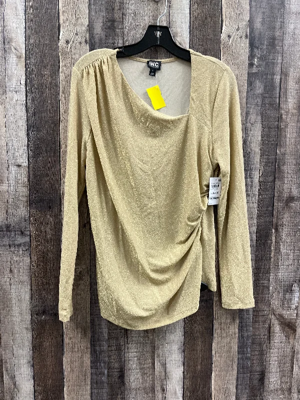 Top Long Sleeve By Inc In Gold, Size: L