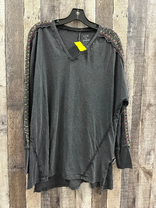 Top Long Sleeve By Life Is Good In Grey, Size: L