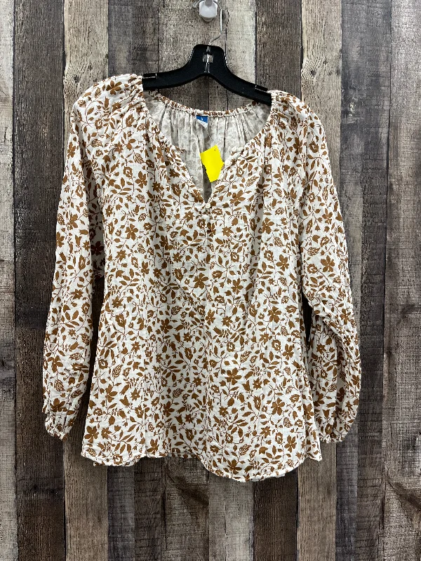 Top Long Sleeve By Old Navy In Brown & White, Size: M