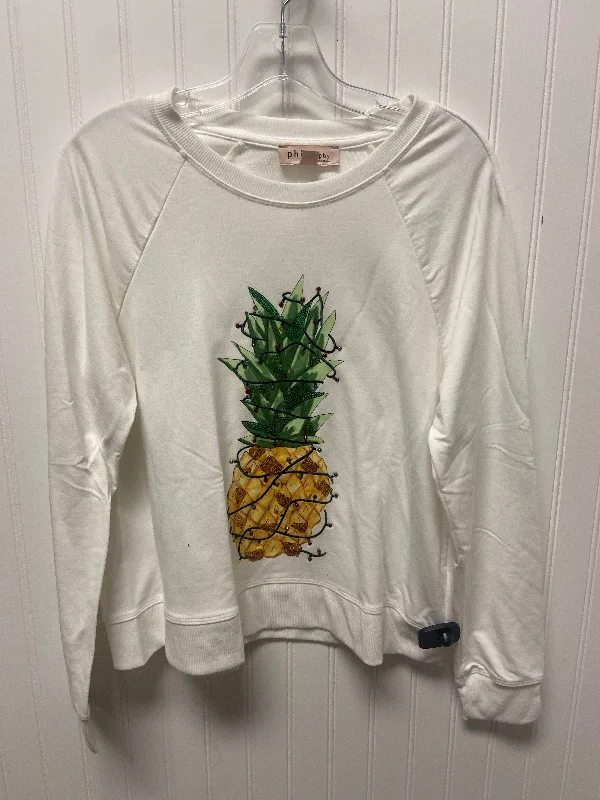 Top Long Sleeve By Philosophy In White, Size: L