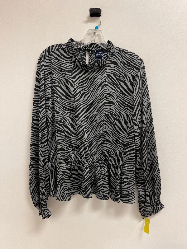 Top Long Sleeve By Scoop In Black & Grey, Size: L