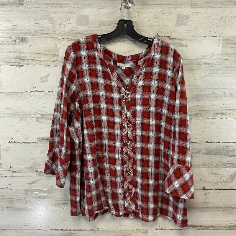 Top Long Sleeve By Skies Are Blue In Red, Size: 2x