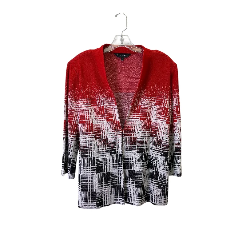 Cardigan By Ming Wang In Red & White, Size:L