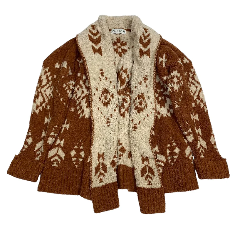 Sweater Cardigan By Knox Rose In Brown & Cream, Size: Xs