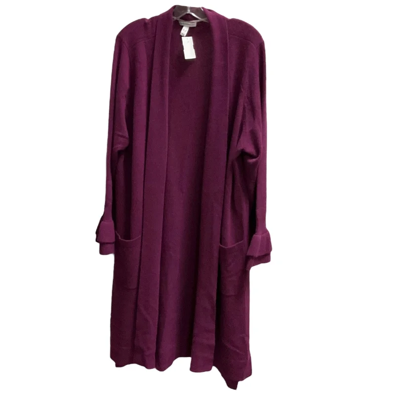 Sweater Cardigan Cashmere By Isaac Mizrahi Live Qvc In Purple, Size: 3x