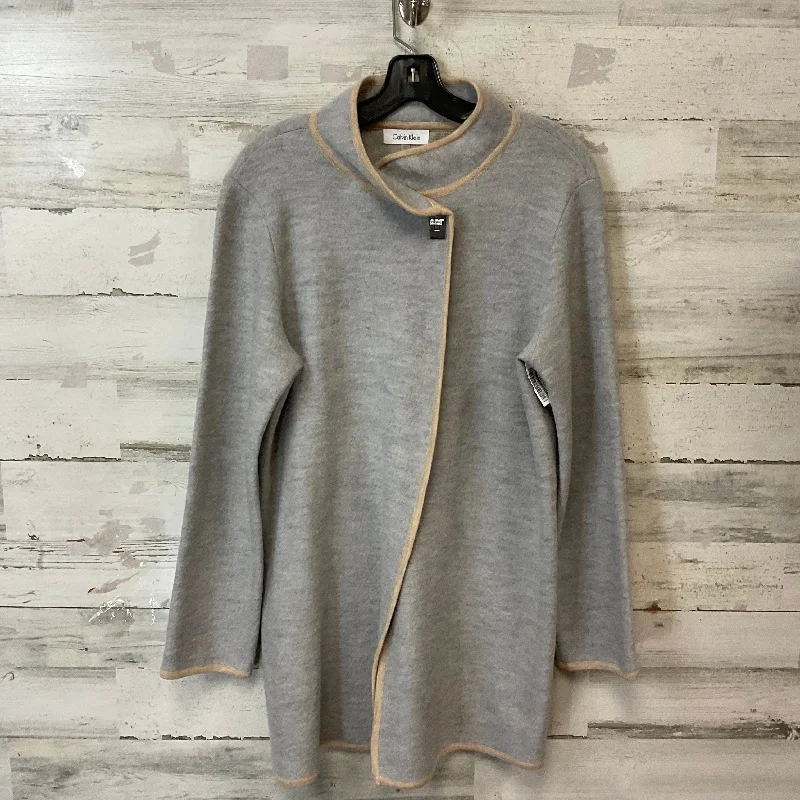 Sweater Cardigan By Calvin Klein In Grey, Size: M