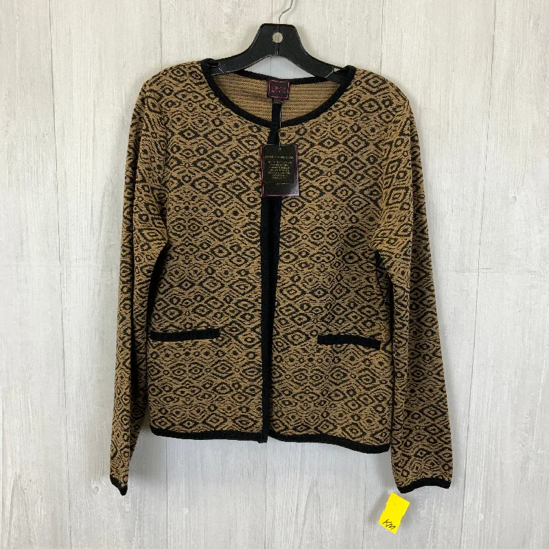 Sweater Cardigan By Clothes Mentor In Black & Tan, Size: L