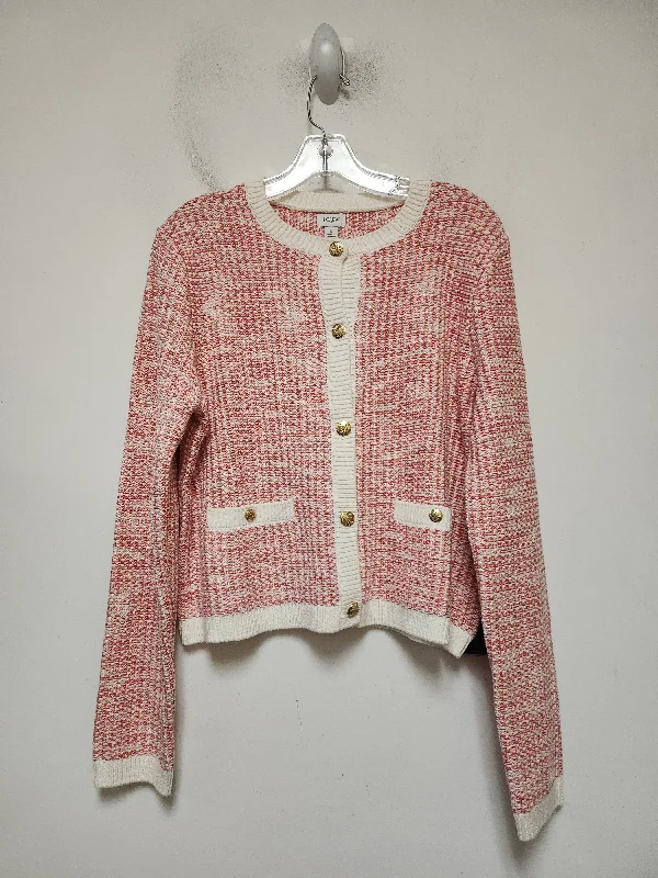 Sweater Cardigan By J. Crew In Red & White, Size: L