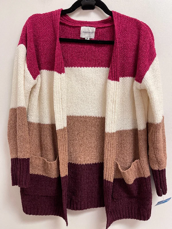 Sweater Cardigan By Pink Rose In Pink & White, Size: Xs