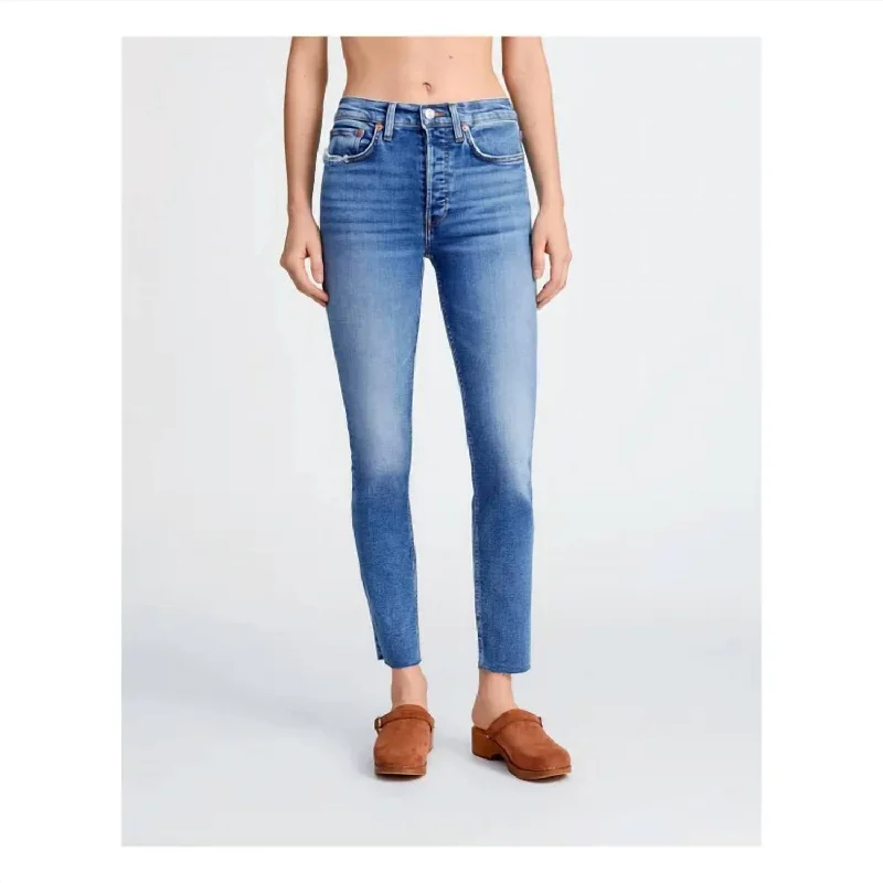 90S High Rise Ankle Crop Jeans In Indigo Storm