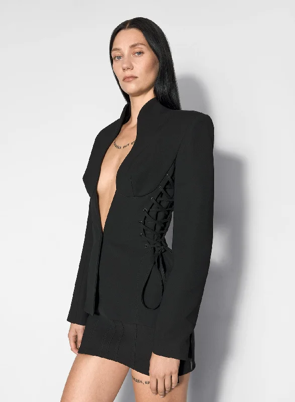 black sculptural laced jacket