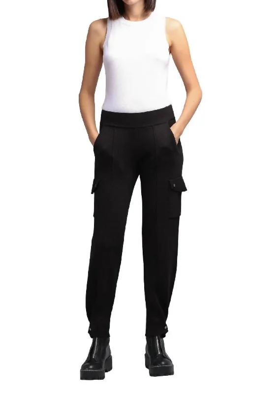 Cotton Blend Pleated Snap Leg Pant In Black