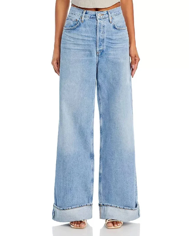 Dame High Rise Wide Leg Cuffed Jeans In Showdown