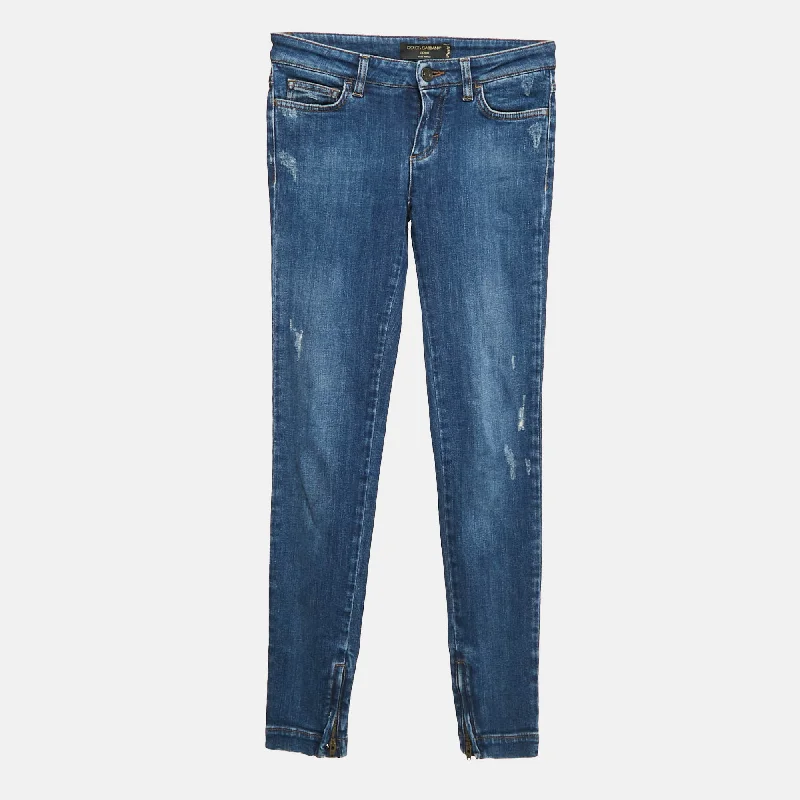 Dolce & Gabbana Blue Ripped Denim Pretty Jeans