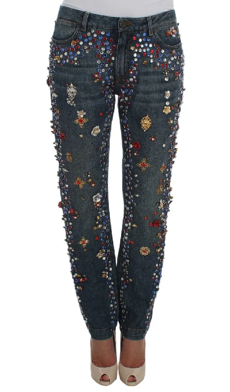 Dolce & Gabbana Enchanted Sicily Crystal Heart Boyfriend Women's Jeans