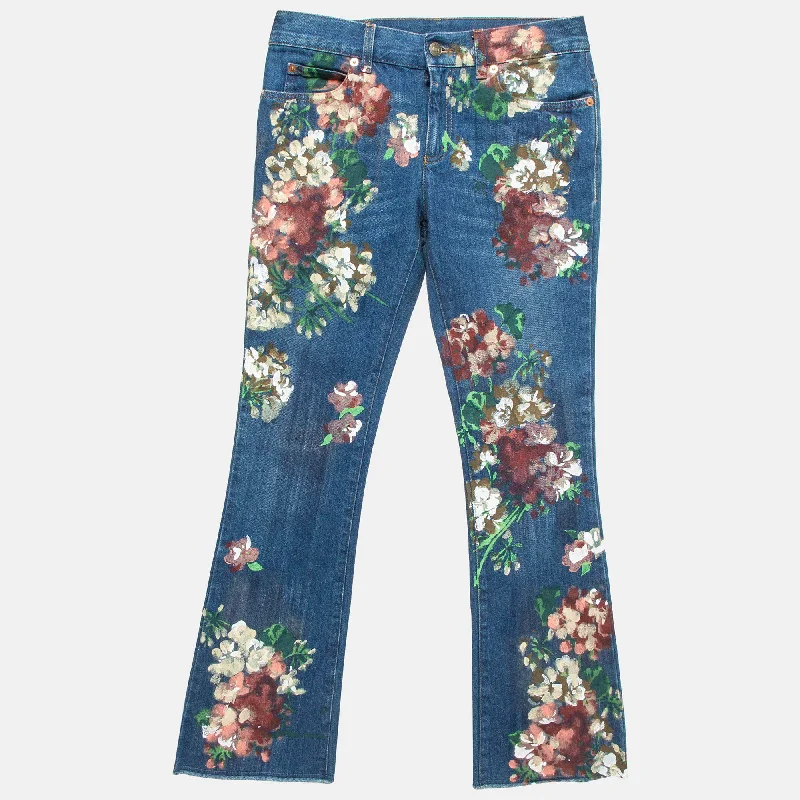 Gucci Blue Floral Hand Painted Denim Jeans