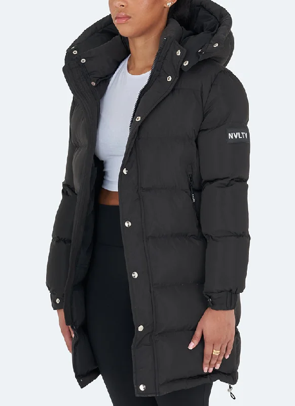 Long Essential Puffer Jacket - Black