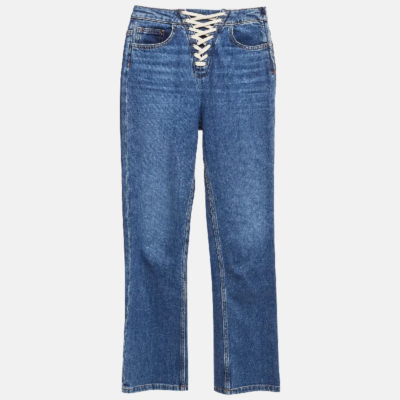 Maje Blue Lace-Up Denim High Rise Jeans