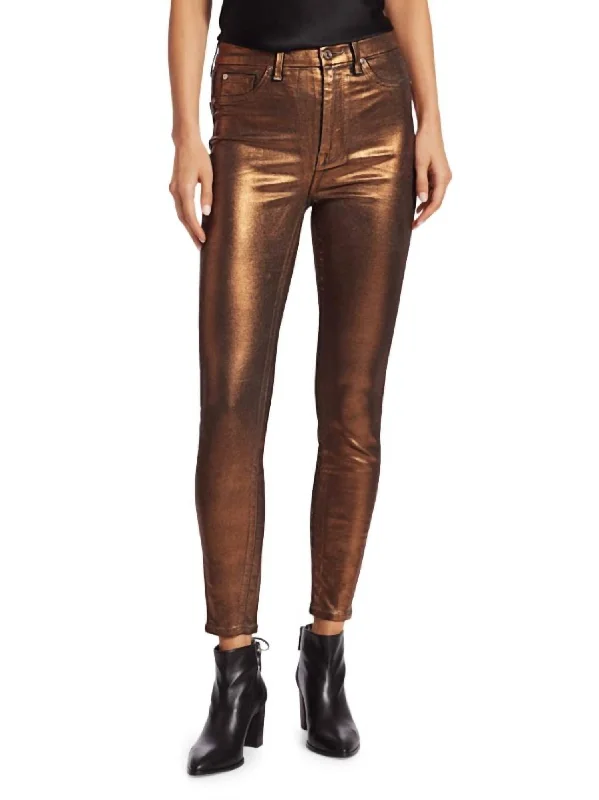 Metallic Coated Jeans In Bronze