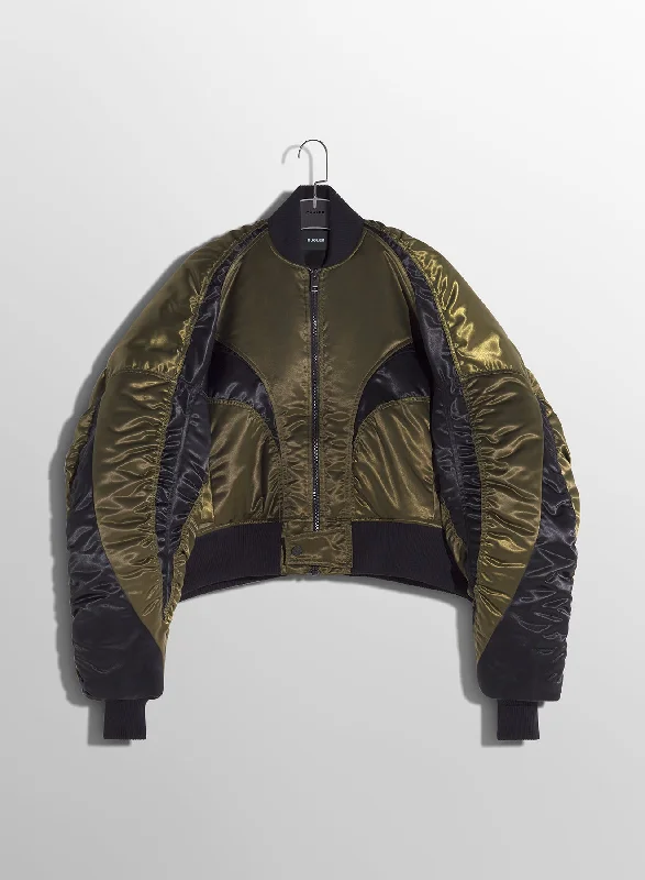 military green satiny bomber jacket