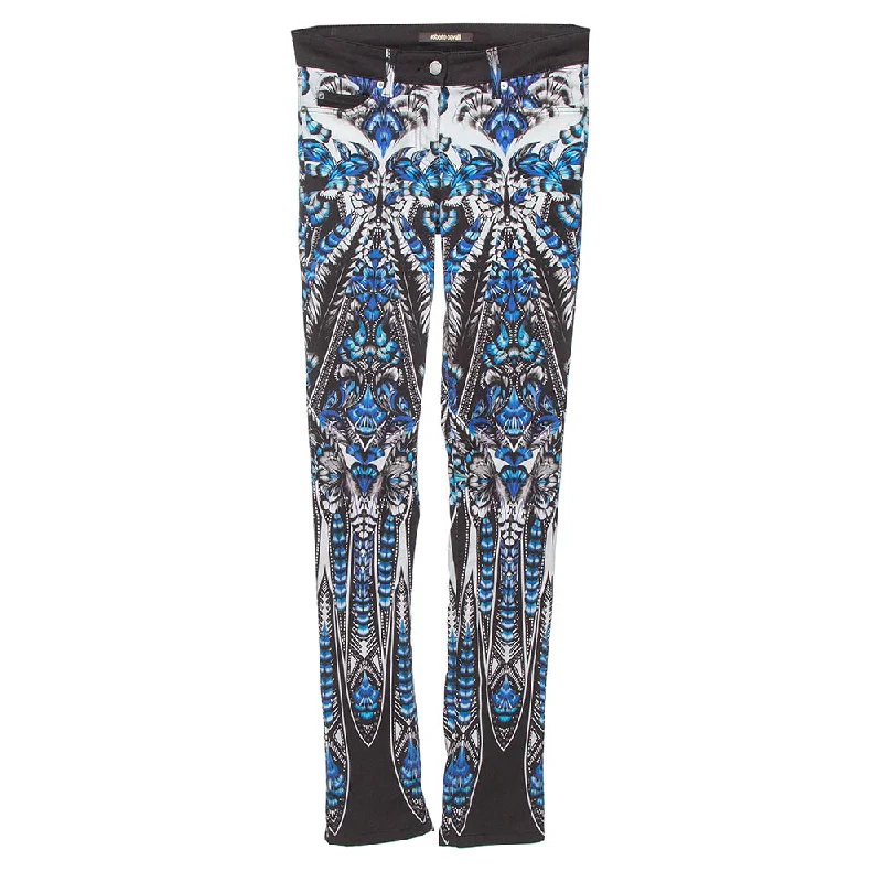 Roberto Cavalli Blue Cotton Printed Flared Bottom Jean