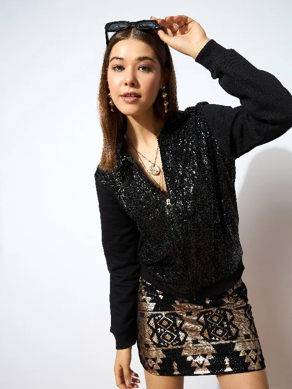 Women Black Sequin Jacket