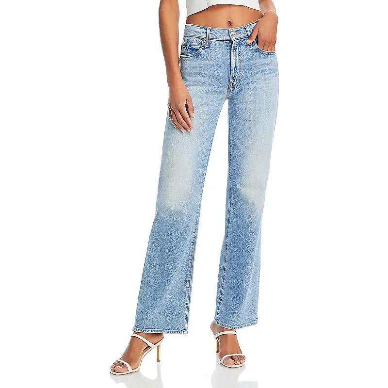 Womens High Rise Faded Straight Leg Jeans