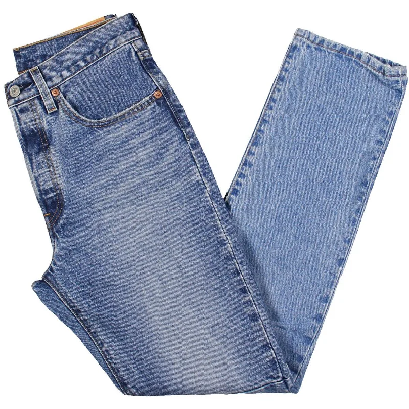 Womens High Rise Two Tone Straight Leg Jeans