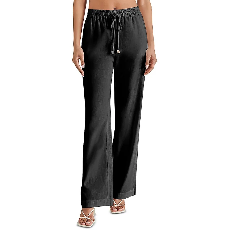 Womens Linen Drawstring Wide Leg Pants