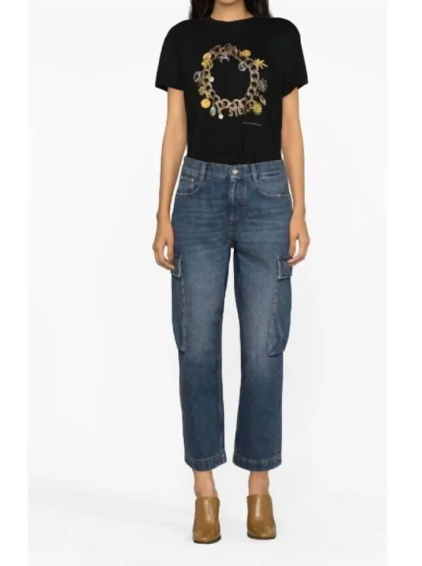 Cropped Cargo Jeans In Blue