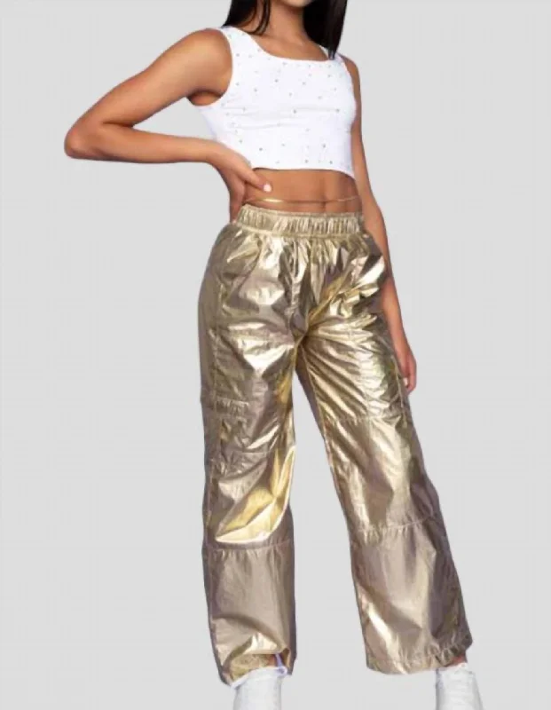 Girls Junior Metallic Cargo Pants In Gold