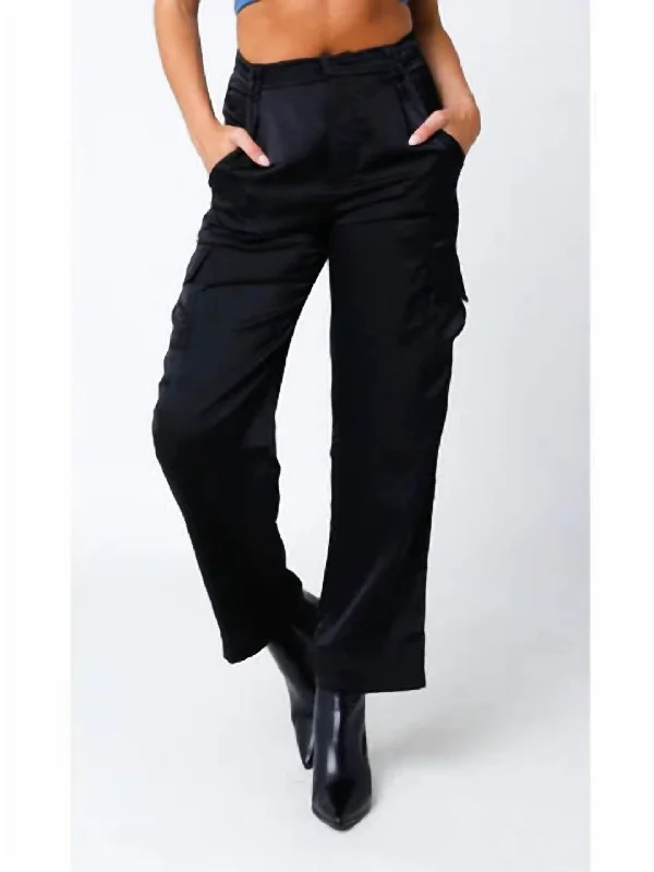 High Life Satin Cargo Pants In Black