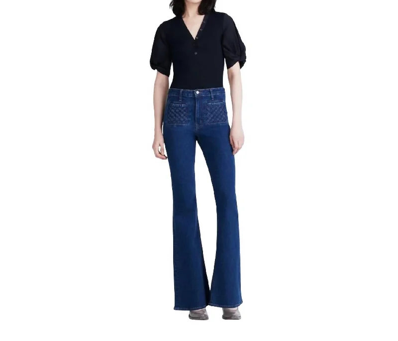 High Rise Flare Jean With Woven Pockets In Atlantic