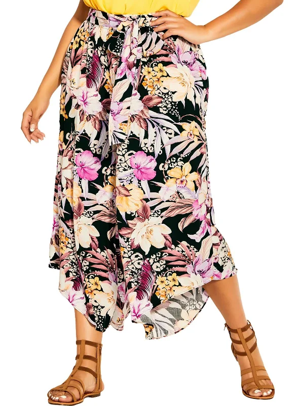 Juniors Womens Floral Print Crinkled Wide Leg Pants