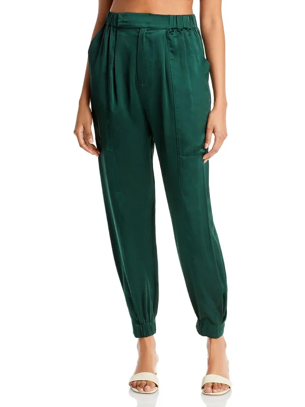 Neha Womens Silk Pleated Jogger Pants