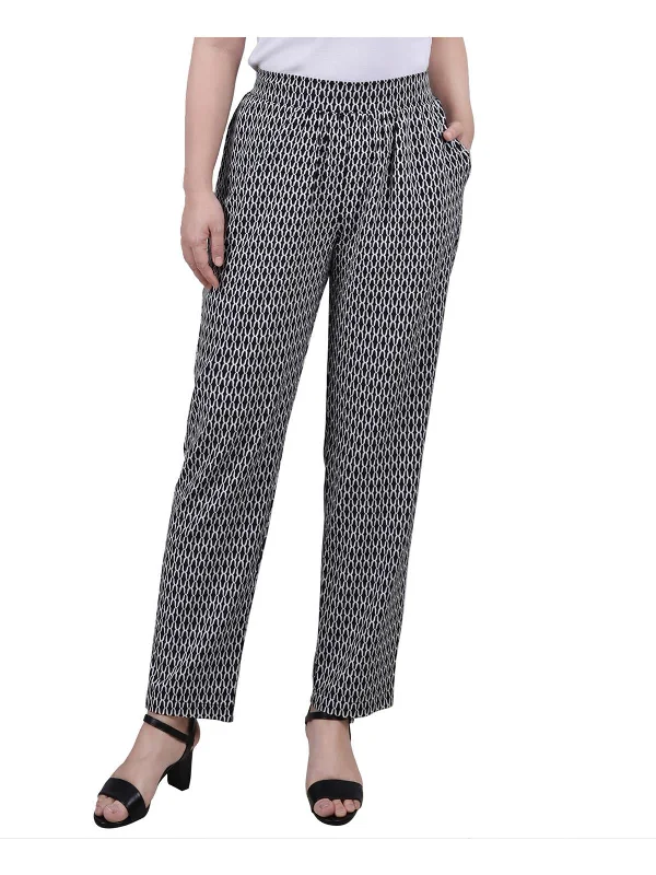 Petites Womens Printed Mid Rise Straight Leg Pants