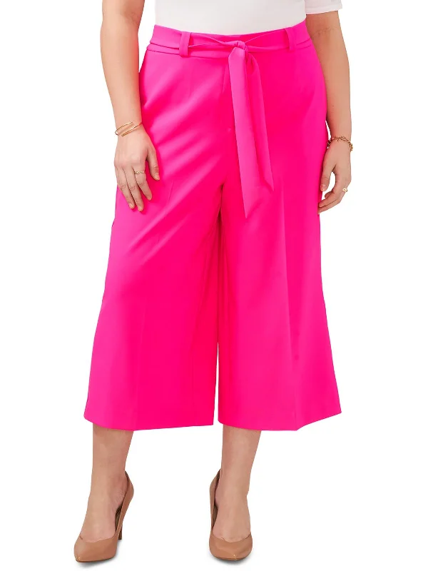 Plus Womens Belted Polyester Wide Leg Pants