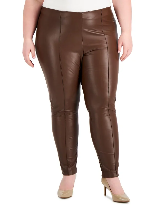 Plus    Womens Faux Leather Mid-Rise Skinny Pants