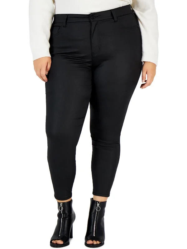 Plus Womens High Rise Coated Skinny Pants