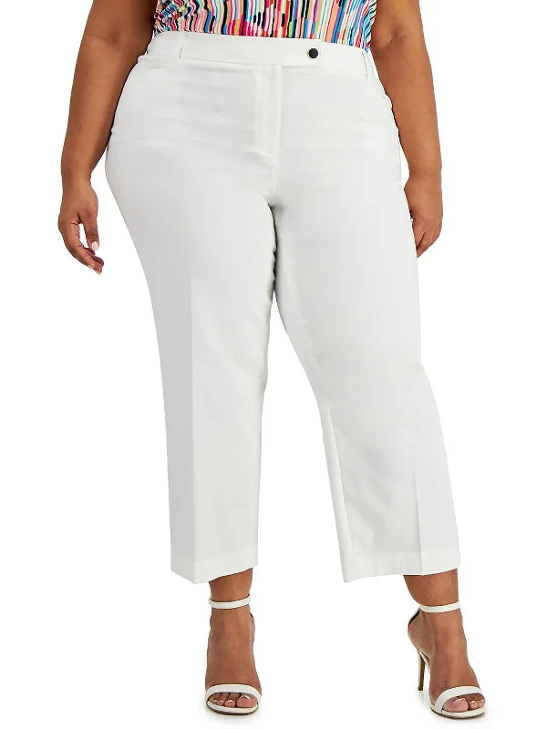 Plus Womens Straight Leg Ankle Cropped Pants