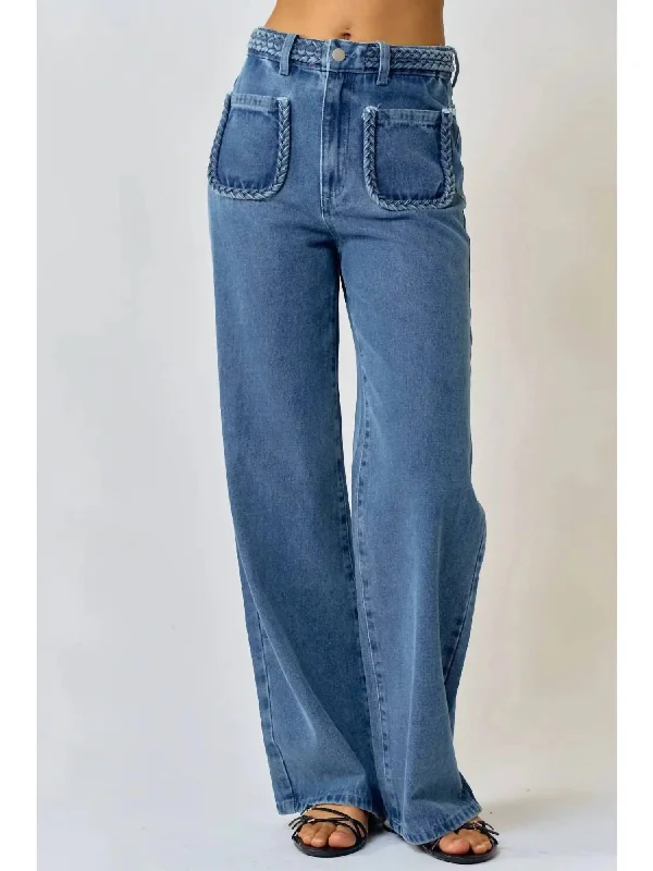 Straight Leg Braid Jean In Medium Wash