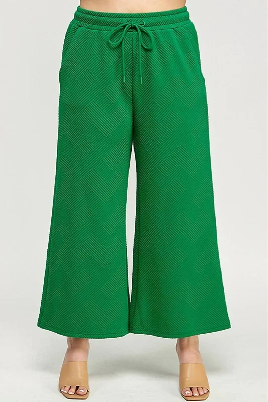 Textured Cropped Wide Pant In Green