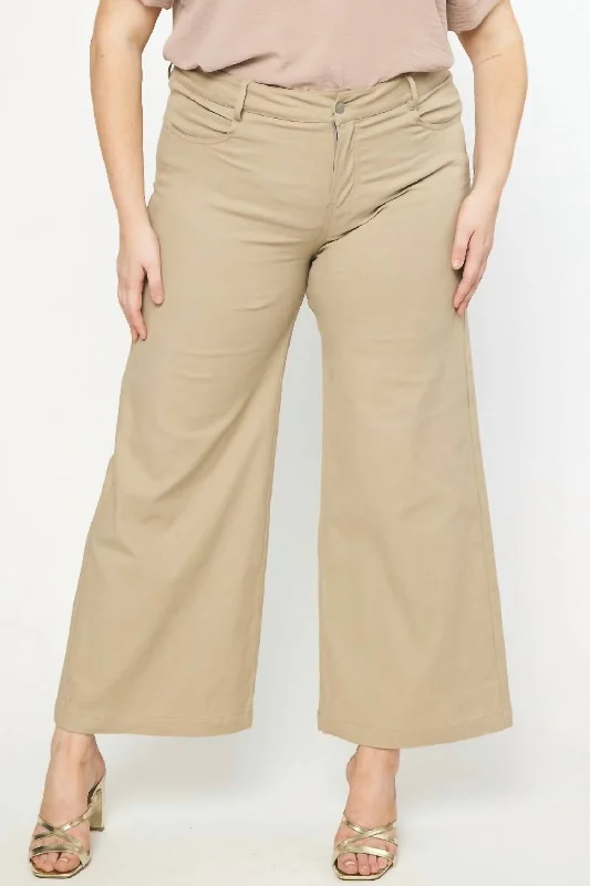 Wide Leg Pants - Plus In Tan