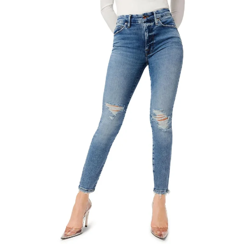 Womens Cropped Distressed Skinny Jeans